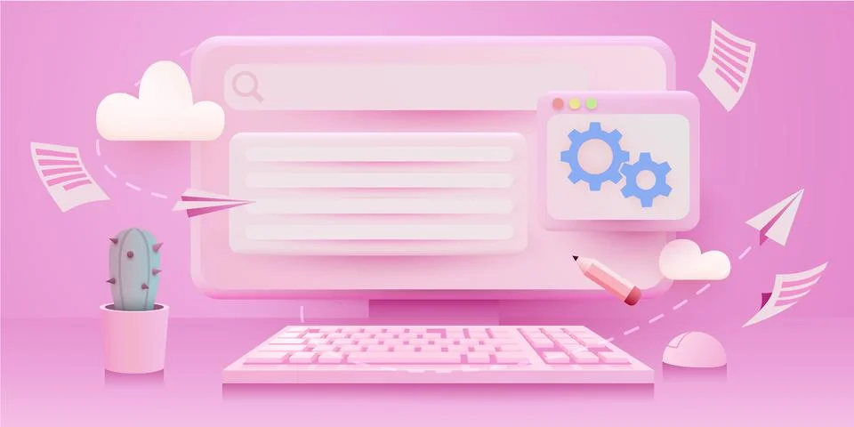 Web development, coding and programming banner. Computer code on laptop. Stock Illustration