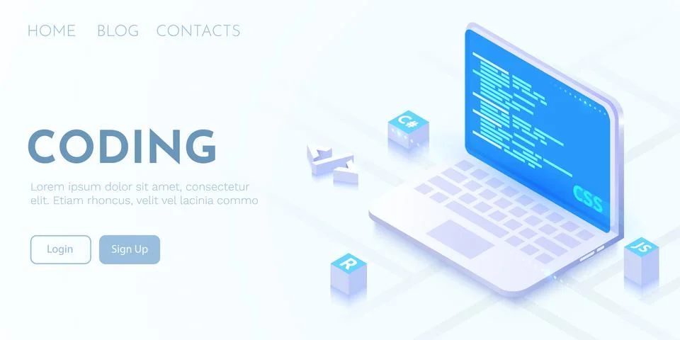 Web development, coding and programming futuristic banner. Computer code on Stock Illustration