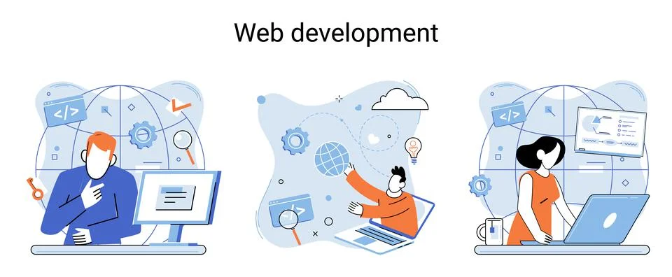 Web development, coding and programming. Creation digital Software mobile Stock Illustration