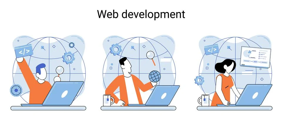 Web development, coding and programming. Creation digital Software mobile Stock Illustration