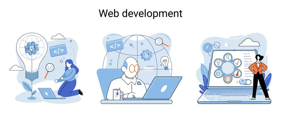 Web development, coding and programming. Creation digital Software mobile Stock Illustration
