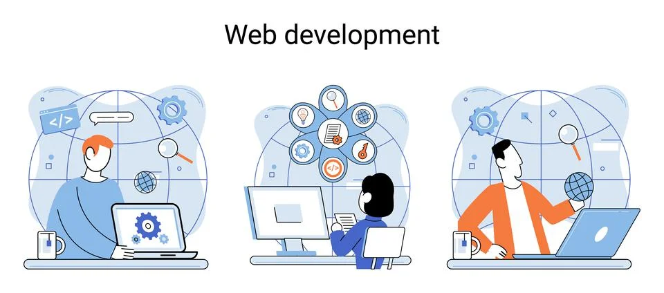 Web development, coding and programming. Creation digital Software mobile Stock Illustration