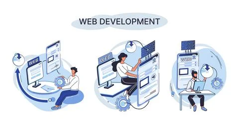 Web development, coding and programming. Creation digital Software mobile Stock Illustration