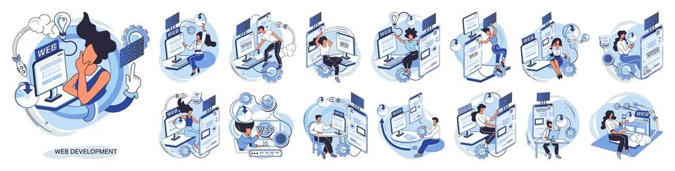 Web development, coding and programming. Creation digital Software mobile Stock Illustration