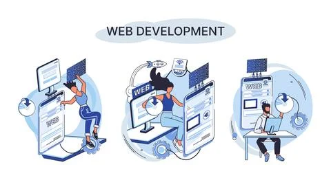 Web development, coding and programming. Creation digital Software mobile Stock Illustration