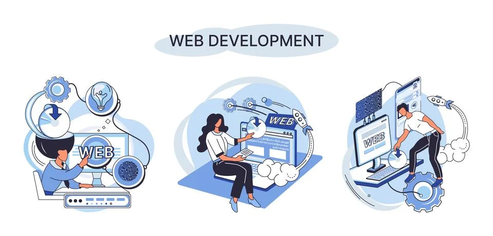 Web development, coding and programming. Creation digital Software mobile 스톡 일러스트
