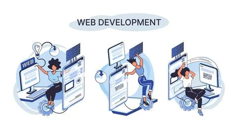 Web development, coding and programming. Creation digital Software mobile Stock Illustration