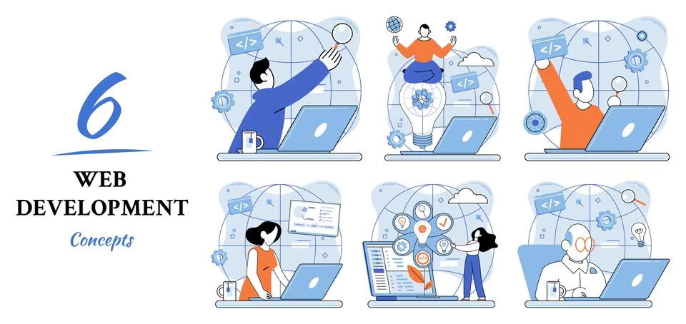 Web development, coding and programming. Creation digital Software mobile Stock Illustration