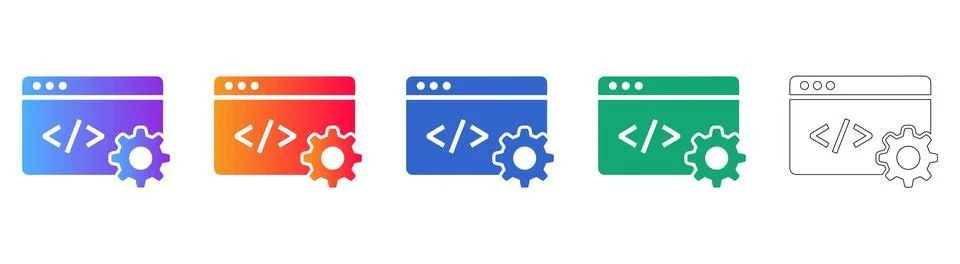 Web Development Coding and Settings Icon Set Stock Illustration