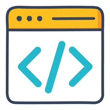 Web development coding icon. Colorful vector illustration of a browser wind.. Illustrazione stock