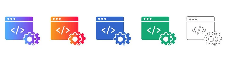 Web Development Coding Process Icon Set Stock Illustration