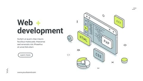 Web development coding programming isometric banner design template vector il イラスト素材