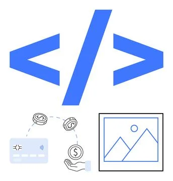 Web Development Coding Tag with Online Payment and Image Upload Integration Illustrazione stock