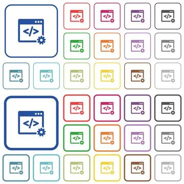 Web development color outlined flat icons Stock Illustration