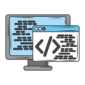 Web development, computer program code language creation digital software Stock Illustration