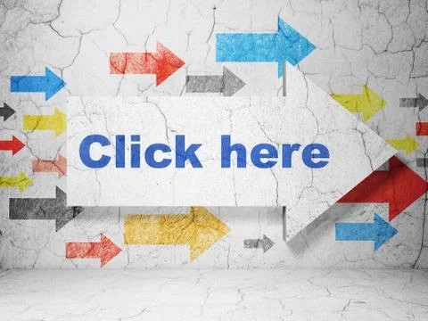Web development concept: arrow with Click Here on grunge wall background イラスト素材