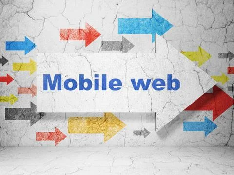Web development concept: arrow with Mobile Web on grunge wall background Stock Illustration