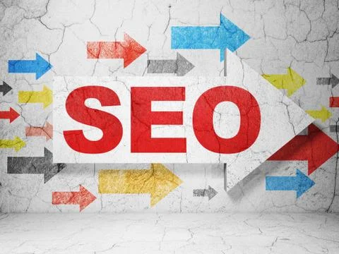 Web development concept: arrow with SEO on grunge wall background Illustrazione stock