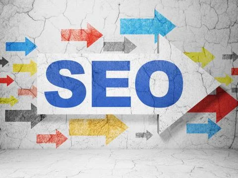 Web development concept: arrow with SEO on grunge wall background Stock Illustration