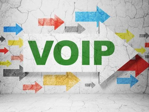 Web development concept: arrow with VOIP on grunge wall background 库存插图