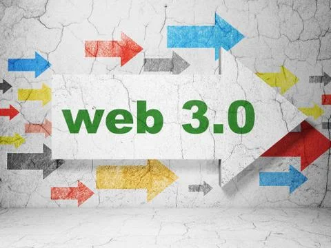 Web development concept: arrow with Web 3.0 on grunge wall background Stock Illustration