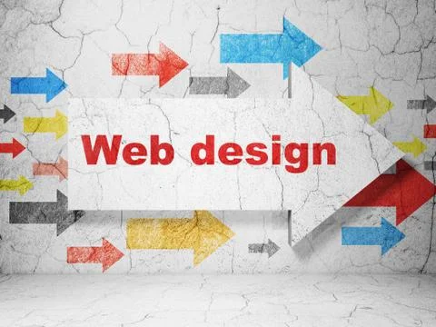 Web development concept: arrow with Web Design on grunge wall background イラスト素材