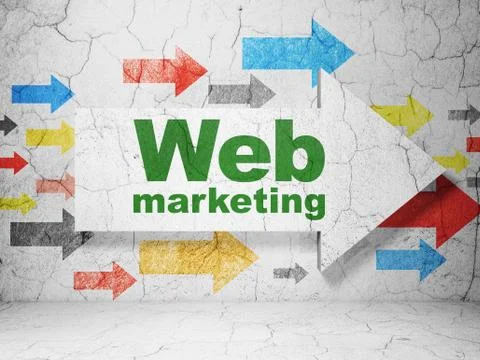Web development concept: arrow with Web Marketing on grunge wall background 库存插图