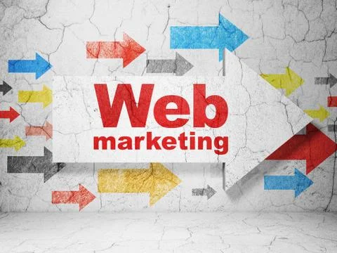 Web development concept: arrow with Web Marketing on grunge wall background 库存插图