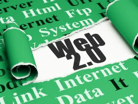 Web development concept: black text Web 2.0 under the piece of  torn paper 스톡 일러스트