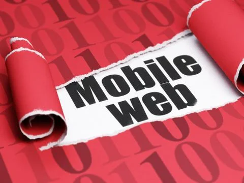 Web development concept: black text Mobile Web under the piece of  torn paper イラスト素材