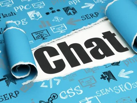 Web development concept: black text Chat under the piece of  torn paper 스톡 일러스트