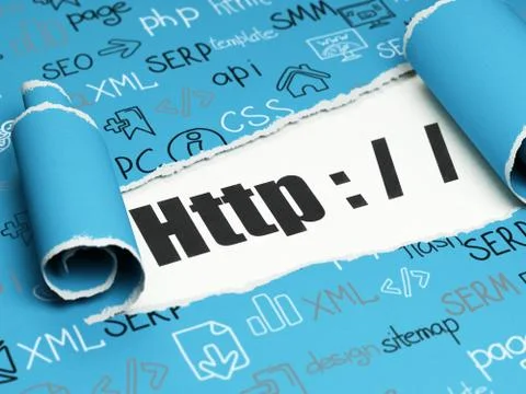 Web development concept: black text Http : / / under the piece of  torn paper 스톡 일러스트