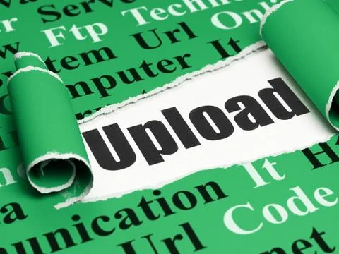 Web development concept: black text Upload under the piece of  torn paper 스톡 일러스트