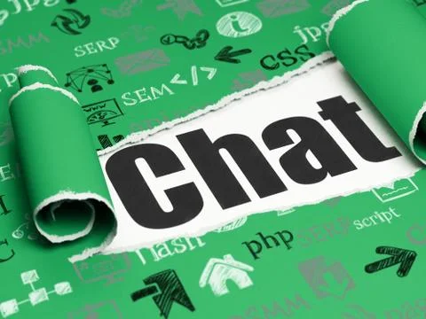 Web development concept: black text Chat under the piece of  torn paper イラスト素材