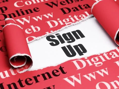 Web development concept: black text Sign Up under the piece of  torn paper Stockillustratie