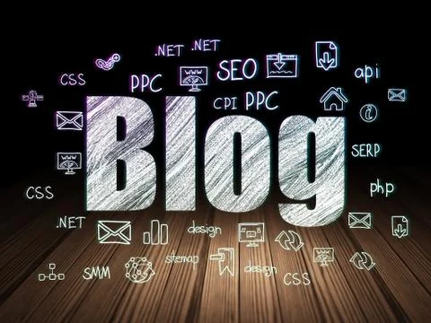 Web development concept: Blog in grunge dark room 库存插图