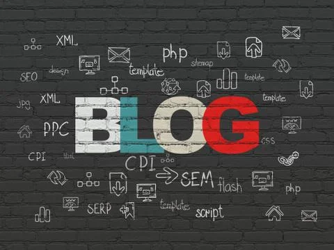 Web development concept: Blog on wall background Stock Illustration
