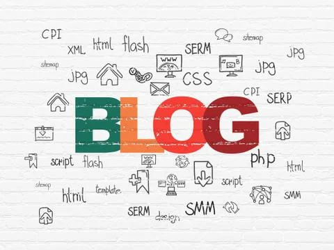 Web development concept: Blog on wall background 스톡 일러스트