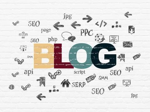 Web development concept: Blog on wall background Stock Illustration