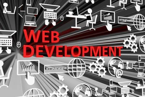 WEB DEVELOPMENT concept blurred background 3d render illustration Stock Photos