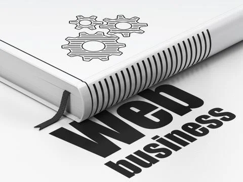 Web development concept: book Gears, Web Business on white background Illustrazione stock