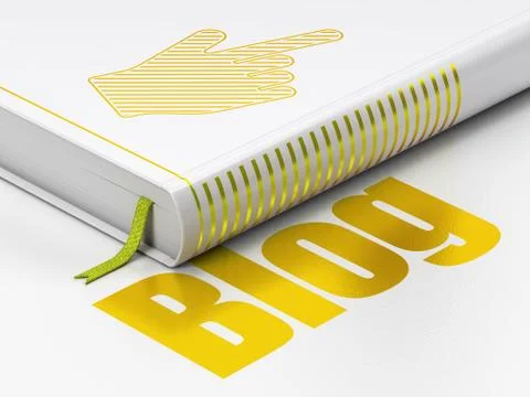 Web development concept: book Mouse Cursor, Blog on white background Stock Illustration