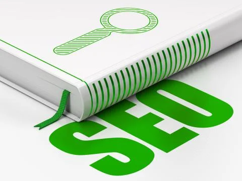 Web development concept: book Search, SEO on white background Stock Illustration