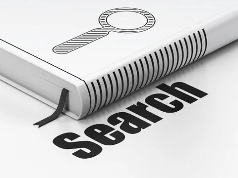 Web development concept: book Search, Search on white background 스톡 일러스트