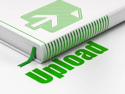 Web development concept: book Upload, Upload on white background 스톡 일러스트