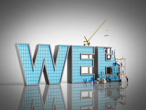 Web development concept Builders are working on the inscription WEB 3d illust Stock Illustration