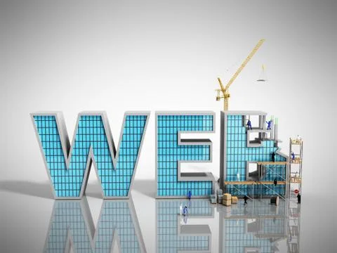Web development concept Builders are working on the inscription WEB 3d illust Stock Illustration