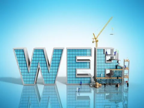 Web development concept Builders are working on the inscription WEB 3d illust Stock Illustration