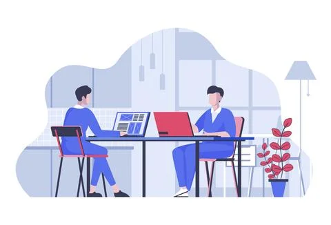 Web development concept with cartoon people in flat design for web. Programme Illustration