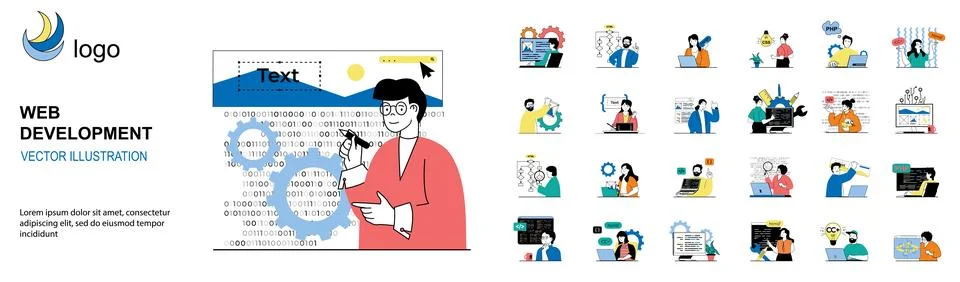 Web development concept with character situations mega set. Bundle of scenes  Stock Illustration